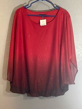 Sara Michelle Red to Black Ombre Sparkle Tunic Top